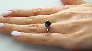 Solitaire Round Cut Black Diamond Engagement Ring in White Gold (MVSB0035-W)