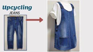 DIY Upcycling Jeans/청바지 리폼/원피스/Apron/청치마/Denim Dress/Reform Old Clothes/앞치마/멜빵/옷만들기/skirt/Refashion