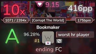 9.2⭐ worst hr player | Kobaryo - Bookmaker [Corrupt The World] 96.28% #1 | 416pp 10 - osu!