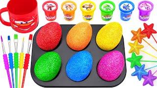 Satisfying Video Rainbow Mixing All Lollipop & Color EGGS From Rainbow Glitter Stars & Cutting ASMR