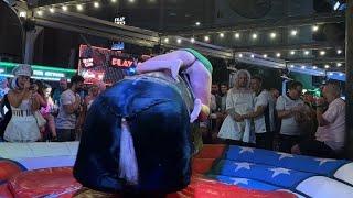 Pretty girl from the West Riding mechanical bull riding in #Benidorm  #Rodeo #FunTimes