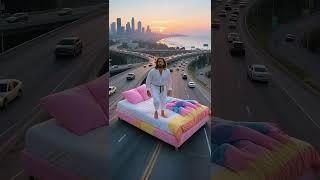 Jesus rests above the road, walking between passing cars.#vfx #shorts