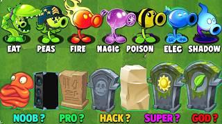 All PEA Plants Vs Team Gravestones NOOB - PRO - HACKER - GOD Battlez - Pvz 2 Plant vs Plant