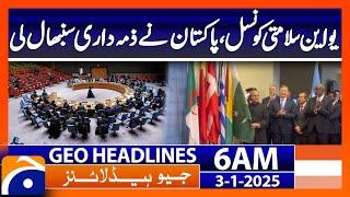 Pakistan took over the role of UN security | Geo News 6 AM Headline | Geo News (3rd Jan 2025)