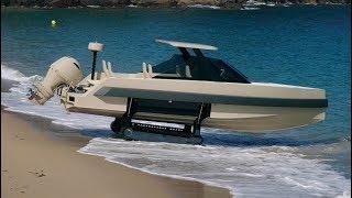 The amphibious boat with a cabin and sealed helm