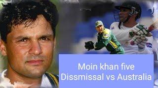 MOIN Khan's five dismissals (three catches and two stumps) in single inng vs Australia