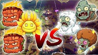 Sunflower Queen and two Giga Torchwoods vs Yeti, Disco Zombie and Gargantuar