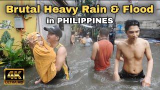 BRUTAL HEAVY RAIN and FLOOD Withered in Payatas Quezon City Philippines | Typhoon Carina [4K] 