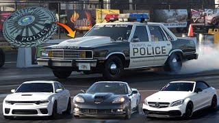 PALMETTO POLICE CRUISER vs ScatPack, Z06 Corvette, C63s Benz, Coyote & ZL1 Corvette Drag Racing