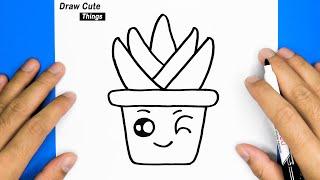 HOW  TO DRAW A CUTE ALOE VERA PLANT IN POT, EASY DRAWING, STEP BY STEP, DRAW CUTE THINGS