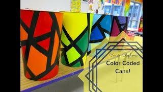 How to Decorate an Art Room: Color Coded Trash Cans!