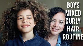 Kids Curly Mixed Hair Routine | Boys Long Curly Hair | Refreshing Coily Curly Hair with FYC