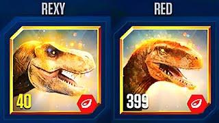 REXY VS RED BATTLE BUILDUP INDOMINUS REX VS INDORAPTOR | JURASSIC WORLD THE GAME