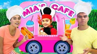 Nastya and Artem visit Mia's cafe in the food truck