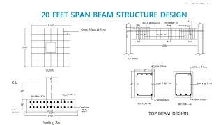 20 Feet Span Beam Structure Design | RCC Drawing |