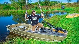 My First Time Fishing on a BOAT in My BACKYARD POND!!!