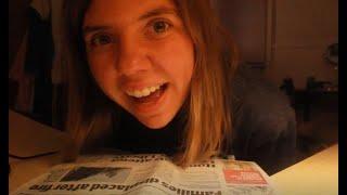 ASMR Flipping Through Salem Newspaper  - Whispering, Chewing Gum, and Writing With Sharpie 