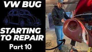 Volkswagen Beetle Restoration part 10: Starting to repairing the front inner wheel house.