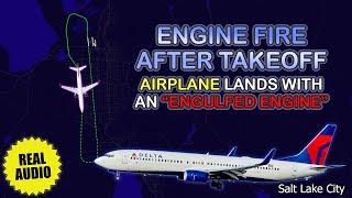 Engine FIRE shortly after departure. Delta Boeing 737 returns to Salt Lake City. Real ATC