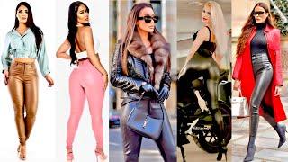 Fabulous metallic colours latex & leather leggings pants ideas #trending #leatherleggings #looks