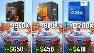 AMD RYZEN 9 9950X vs RYZEN 7 7800X3D vs INTEL i7-13700K | Test in 6 Games