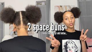 2 Space Buns On Natural Hair || New Method