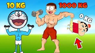 Doraemon & Shinchan And Nobita Play Noob Vs Pro Vs Hacker In Big Musle RUN 3D  | Funny Game |