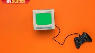 Green Screen Old TV with a Game Console | Orange Background | 4K | Global Kreators