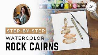 How to Paint Rocks in Watercolor - Stacked Stones Painting Tutorial for Beginners