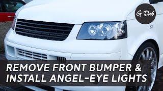 Remove front bumper & fit angel-eye headlights - Self built DIY VW T5 camper conversion