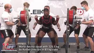 World Record Squat with 320.5 kg by Russel Orhii ISV in 83 kg class