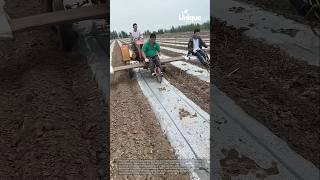 Planting seeds with tractor and bicycles: people planting seeds with machine