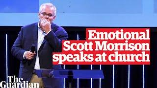 An emotional Scott Morrison speaks at church service after losing the election