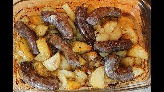 Crispy potatoes and sausage, easy Sicilian recipe.