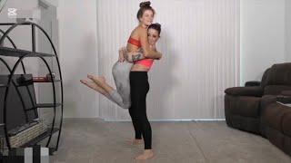 Tall Skinny Gym Girl Lift and Carry Short Heavy Girl!