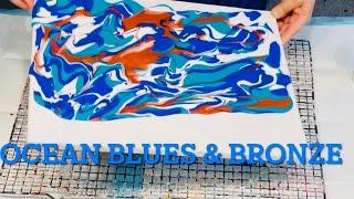 Back to Basics/ SPARKLE OCEAN BLUES & BRONZE UNDERWATER GARDEN/Acrylic fluid art