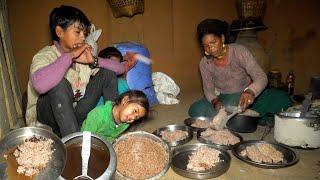 village joint family food || dharme brother's family having rice || village life of Nepal ||