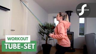 Tube-Set ⇒  Full-Body-Workout zuhause mit dem 5-in-1-Set Fitness-Tubes mit Griffen ‍️