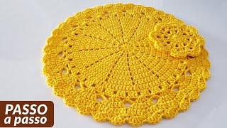 CROCHET SOUSPLAT with HEART-shaped borders / Step by step Crochet placemat