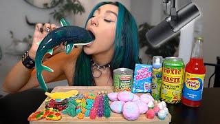 I Tried ASMR.. Eating GAINT GUMMY SHARK, POP ROCKS CRUNCHY EATING SOUNDS