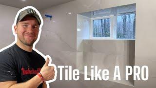 PRO Tile Tutorial! $5000 Bathroom wall.  Many Tips and Tricks. WINNI