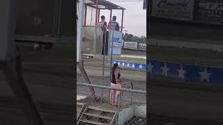 Becky Waite at Bridgeport Speedway performing National Anthem