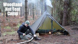 Overnight Forest Camp in a Hot Tent.  Wood Stove Tent Heater.  Chinese Pork and Fried Noodles.