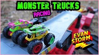 Monster Truck Monday Dad and Son Backyard Monster Truck Racing Giant Wheels VS Hot Wheels