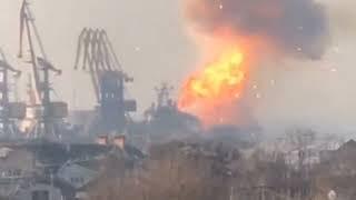 BREAKING - Today the Ukraine Army destroyed the large Russian landing military ship Orsk in Azov Sea