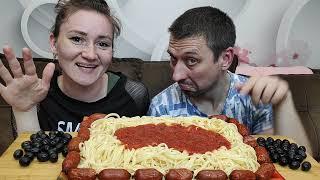 МУКБАНГ ИТАЛЬЯНСКИЕ СПАГЕТТИ С ОХОТНИЧЬМИ КОЛБАСКАМИ MUKBANG ITALIAN SPAGHETTI WITH HUNTING SAUSAGES