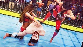 WWE 2K20: Brie & Nikki Bella Twins (barefoot) vs Sami Zayn, Intergender Wrestling