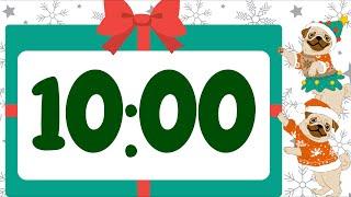 10 Minute Christmas Pugs Timer (No Music, Fun Sleigh Bells Alarm at End)