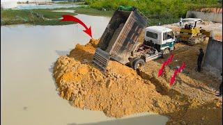 Omg!! Very Dangerous Dump Truck Stuck Bulldozer D31p Can Do Pushing Land in water