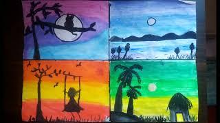 Scenery Painting|easy 4 painting for one page|Purvas first scenery painting@tanvipurvalokhande1345
